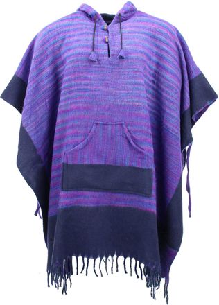Loud Elephant Soft Vegan Wool Hooded Tibet Poncho - Purple & Navy