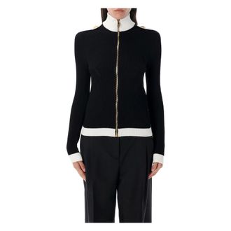 Balmain Cardigans, female, Black, Size: XS Two-tone Knit Cardigan Noir/blanc Aw25