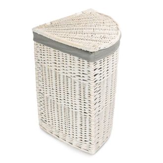 Red Hamper Large Corner White Wash Laundry Hamper with Grey Sage Lining