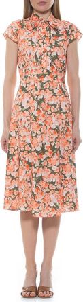 Alexia Admor Kidman Neck Tie Fit & Flare Dress in Green Garden at Nordstrom Rack, Size 10