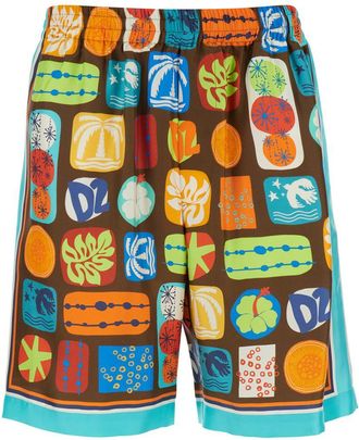 Dsquared2 Multicolor Bermuda With Elastic Waist And All-Over Graphic Print In Silk Man