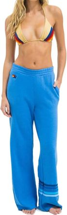 Aviator Nation Rugby Stitch Wide Leg Sweatpants In Cobalt Blue
