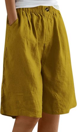 Generic Bermuda Shorts for Women Wide Leg Linen Knee Length Summer Casual Long Shorts Loose High Waisted Short with Pockets