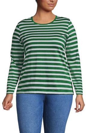 Lands End Plus Size Relaxed Supima Cotton Long Sleeve Crew Neck T-Shirt in Vibrant Clover Multi Stripe at Nordstrom, Size 1X