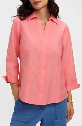Foxcroft Taylor Fitted Non-Iron Shirt in Coral Reef Red at Nordstrom, Size 16P