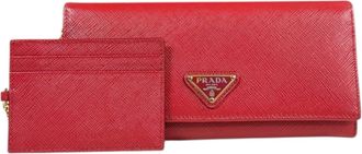 Prada Fuoco Red Color Leather Long Wallet (Tri-Fold) (Pre-Owned)