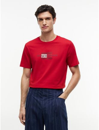 Tommy Hilfiger Mens Tommy Script Flag Logo T-Shirt - Medium Red - XL