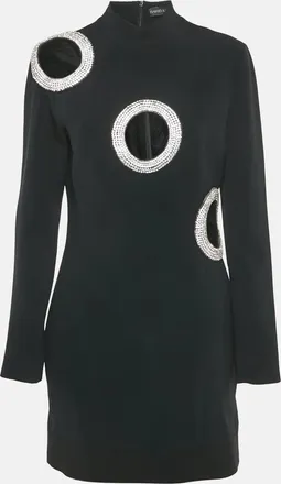 DAVID KOMA Black Crystal Embellished Crepe Cut-Out Mini Dress