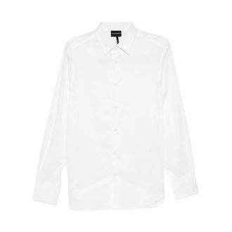 Emporio Armani Stretch Pima Cotton Shirt - Heren - Zakelijke Overhemden - Wit - L - Katoen - Overhemden