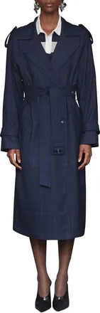 Avec Les Filles Plaid Double Breasted Belted Trench Coat in Midnight Plaid at Nordstrom, Size Small