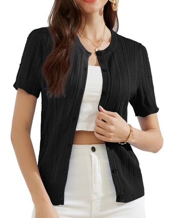 Grace Karin Women Elegant Knit Sweaters Ladies Summer Cardigans with Buttons Tunic Tops Black S