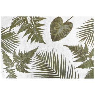 Beliani Alfombra De Algod&oacute;n Verde Blanco Crema 200 X 300 Cm Patr&oacute;n Hojas Retro Barzah