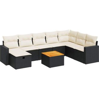 vidaXL Set De Sof&aacute;s De Jard&iacute;n Con Cojines 9 Pzas Rat&aacute;n Sint&eacute;tico Negro Vidaxl