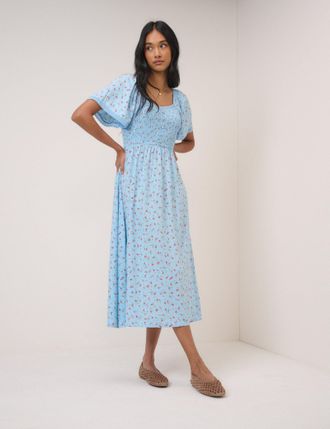 Nobody's Child Blue Ditsy Floral Mia Midi Tea Dress