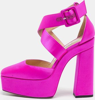 Jimmy Choo London Fuschia Satin Buckle Gian Pumps