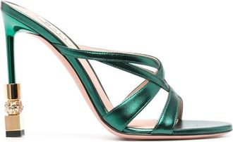 Bally crystal-detail heeled sandals - women - Sheep Skin/Shearling/Calf Suede - 35 - Green