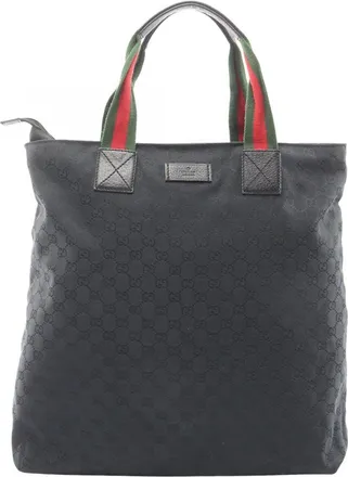 Gucci Black Green Red Color Canvas Leather Handbag Tote Bag (Pre-Owned)