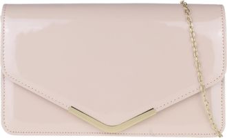 Girly HandBags Girly HandBags Beautiful Patent Faux Leather Metallic Frame Envelope Clutch Bag Shoulder Bag Party Evening Wedding - Nude