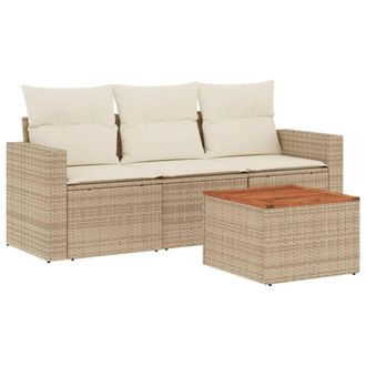 vidaXL Vidaxl - Set Divano Da Giardino 4 Pz Con Cuscini Beige In Polyrattan