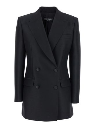 Dolce & Gabbana Black Double-Breasted Jacket With Peak Revers In Wool And Silk Woman