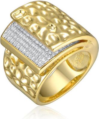 Rachel Glauber 14k Gold Plated with Clear Cubic Zirconia Hammered Coiled Wrap Ring