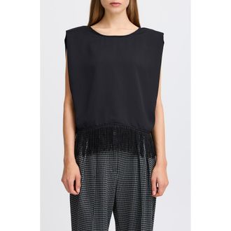 Ichi Fringe Detail Sleeveless Top in Black at Nordstrom Rack, Size 10 Us / 42 Eu