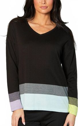 French Kyss Colorblock V-Neck Knit Top In Black/mist