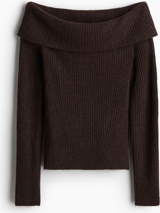 H&M Off-Shoulder-Shirt in Rippstrick - Brown