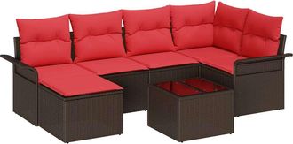 vidaXL Conjunto De Sof&aacute; De Jard&iacute;n 7 Uds. Marr&oacute;n Rat&aacute;n Sint&eacute;tico Vidaxl
