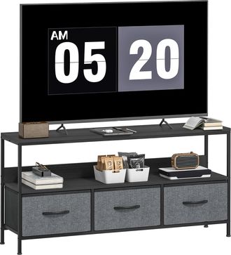 HOMCOM TV Cabinet - TV Console Unit With 3 Foldable Linen Drawers - Black | TJ Hughes