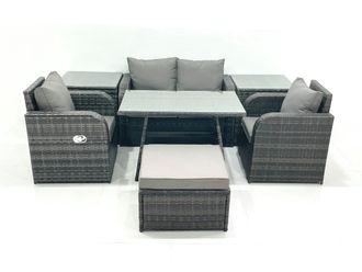 Fimous Outdoor Garden Furniture Set with Reclining Chair 2 Side Tables Big Footstool in Dark Grey