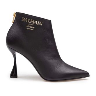 Balmain Heeled Boots, female, Black, 4 UK, Black Leather Pointed Toe Ankle Boots