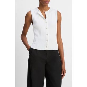 Vince Variegated Rib Sleeveless Cotton Sweater in Off White at Nordstrom Rack, Size Xx-Small