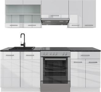 Vicco Cucina componibile R-Line, Bianco lucido/bianco, 200 cm senza piano di lavoro