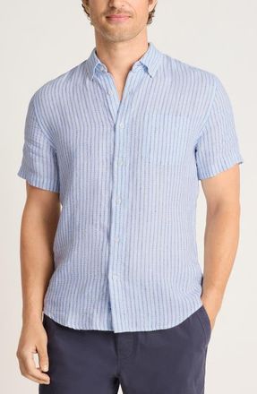 Bonobos Slim Fit Striped Linen Short Sleeve Shirt in Light Blue Triton Stripe Linen at Nordstrom, Size Xx-Large