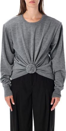 Magda Butrym Roses Knit Draped Front Long-Sleeve Wool Top