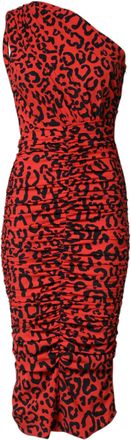 Dolce & Gabbana Red Leopard Print Nylon Sheath Midi Womens Dress