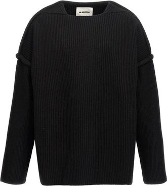 Jil Sander Geometric Neckline Sweater - Heren - Ronde hals truien - Zwart - M - Wol - Truien & Vesten