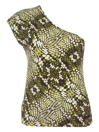 Cavalli Pre-owned one-shoulder snake-print top - women - Cotton/Elastane - M - Green