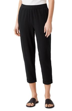 Eileen Fisher Rolled Cuff Slim Jersey Crop Pants in Black at Nordstrom, Size Xx-Small