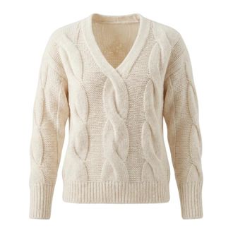 Roberto Collina Truien & Vesten, Dames, Beige, M, Wol, V-hals trui met vlechtwerk