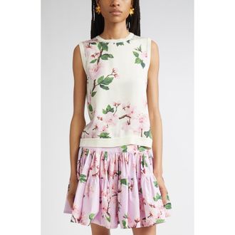 Oscar De La Renta Cherry Blossom Inset Sweater Tank in Pink/Ecru at Nordstrom, Size X-Large