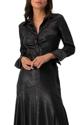 Ivonne Long Sleeve Faux Leather Shirt in Black at Nordstrom, Size 12