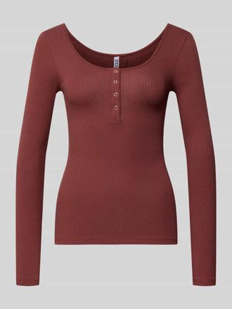 Pieces Slim Fit Langarmshirt aus Baumwoll-Mix Modell KITTE in Bordeaux, Gr&ouml;&szlig;e XL