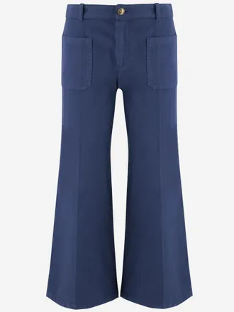 Chlo&eacute; Blue Cotton Cropped Trousers