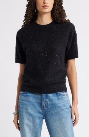 Nordstrom Short Sleeve Sequin Sweater in Black-Black Sequin at Nordstrom Rack, Size Xx-Small