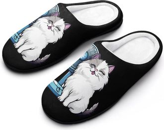 Generic Cute Cat Print Womens Slippers Warm House Slippers Indoor House Shoes with Anti-Skid Rubber Sole