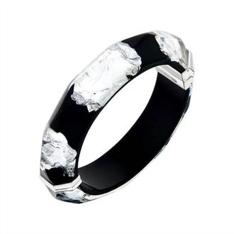 Gold & Honey Womens Wide Faceted Lucite Hinge Bangle Bracelets In Black-Silver-Leaf