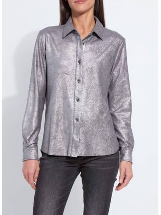 Lyss&eacute; Connie Patent Foil Suede Shacket In Silver