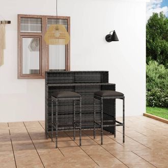 vidaXL Juego Muebles De Bar Para Jard&iacute;n 3 Piezas Y Cojines Gris Vidaxl